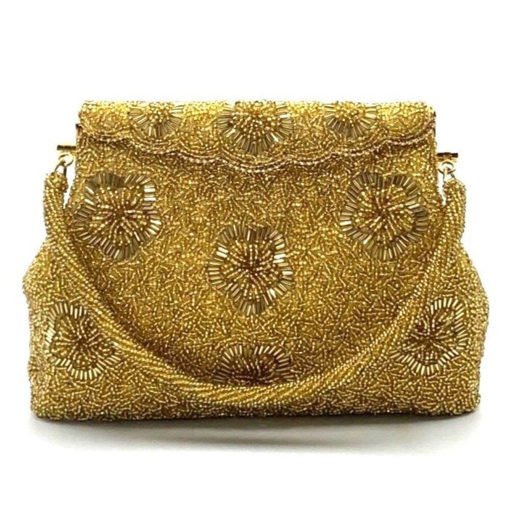 Bag Beaded Clutch Gold Strap Handbag Purse Vintage Seed Bead Bugle